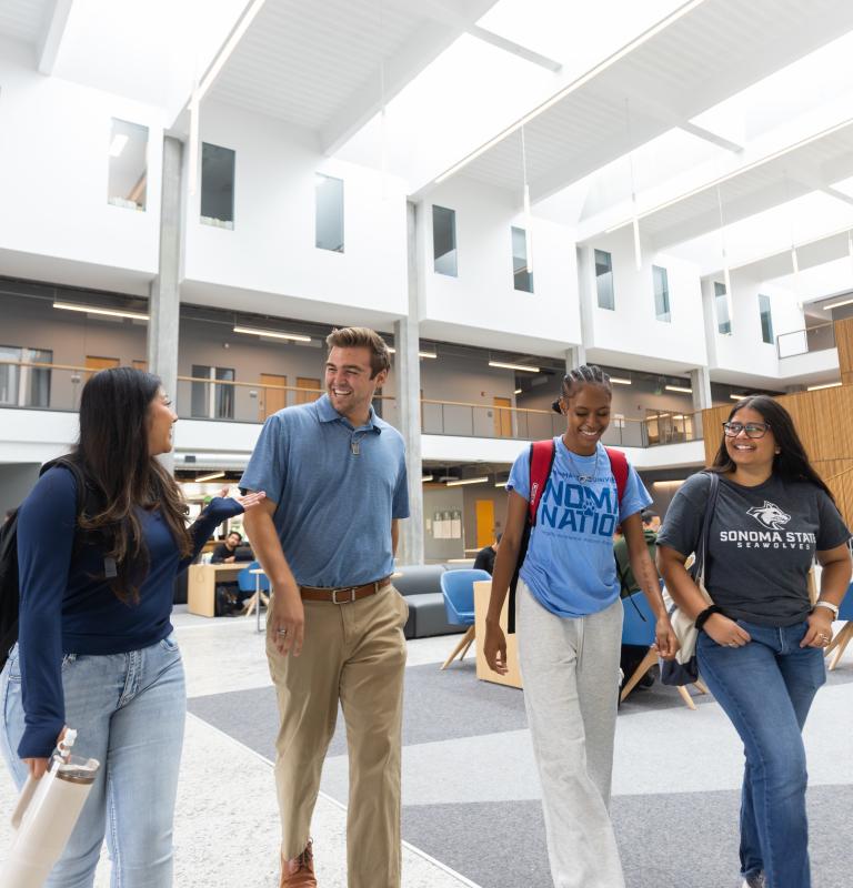 History students walking inside Stevenson Hall